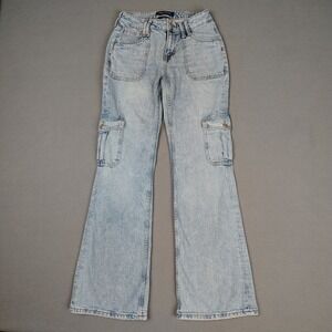 Y2K Aeropostale Flare Leg Denim Cargo Pants Womens 26 0 Blue Mid Rise Streetwear